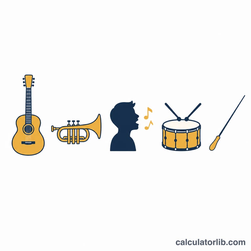 Icons for playing instruments, singing, marching band and conducting