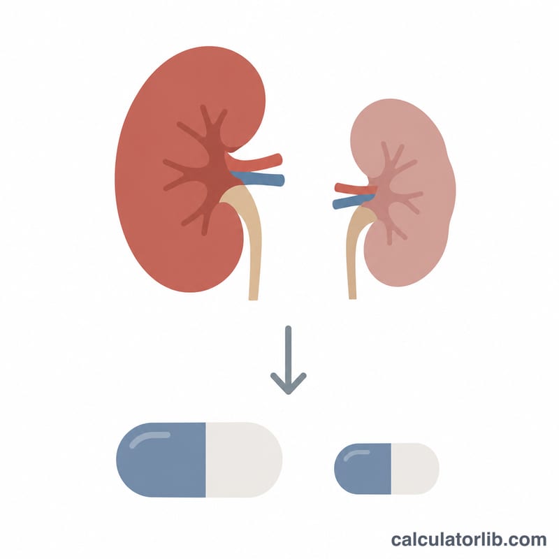 Diagram showing reduced kidney function leading to a smaller gabapentin dose