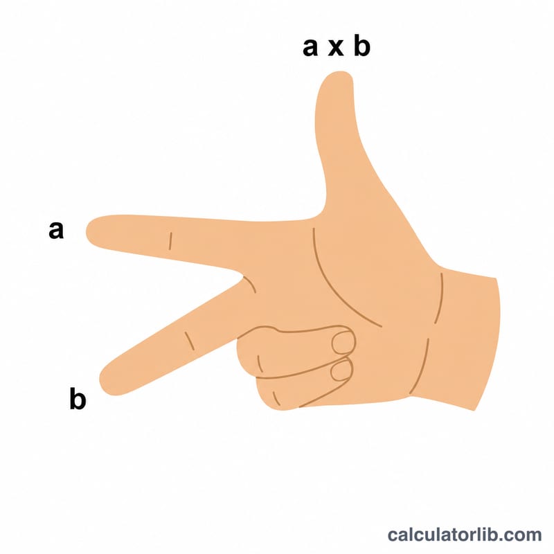 Right-hand rule showing direction of the cross product