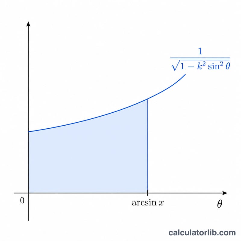 Shaded area under a curve representing the elliptic integral from 0 to arcsin x