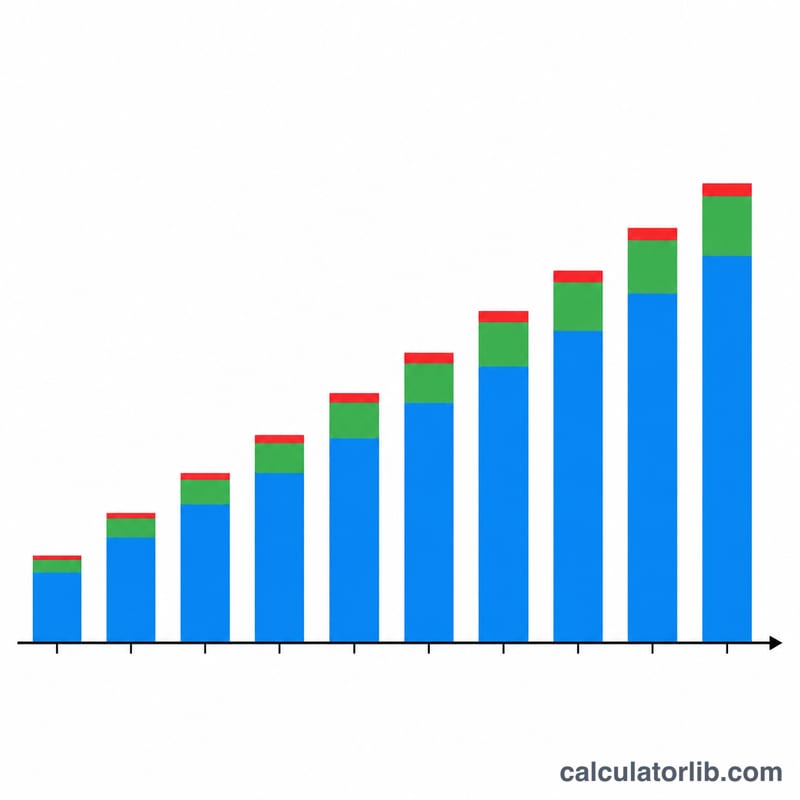 Growing stacked bar chart of deposits, net interest, and withheld tax over time