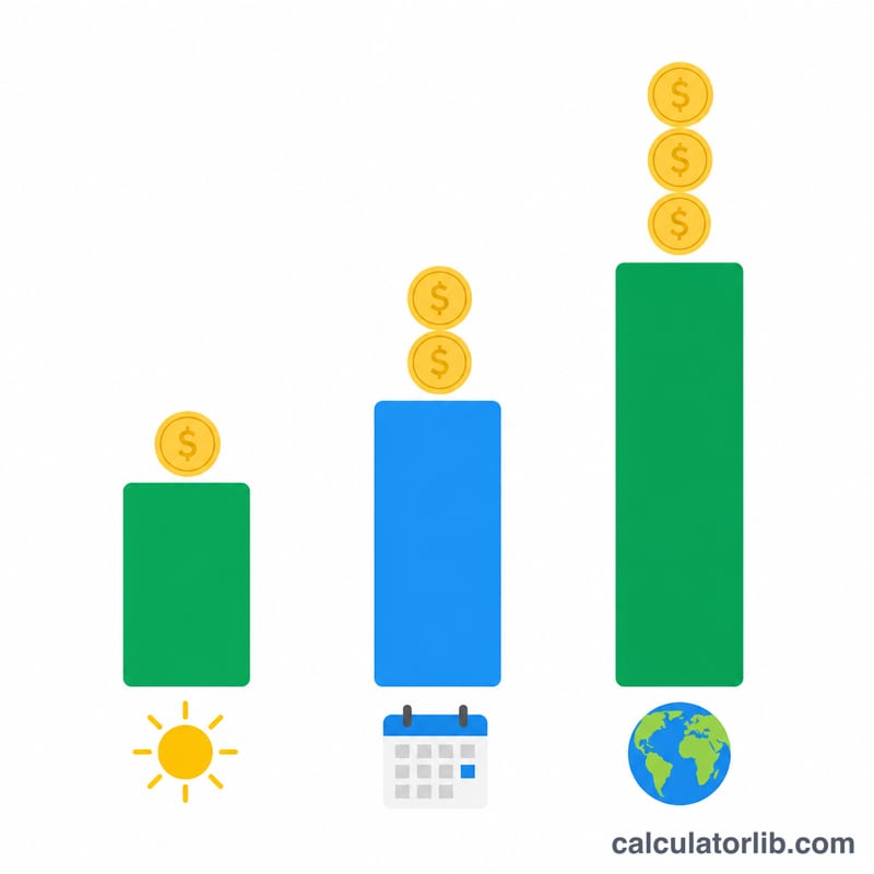 Bar chart comparing daily, monthly and yearly electricity cost of a device