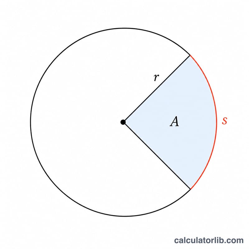 Worked example showing a sector with given radius and arc length values