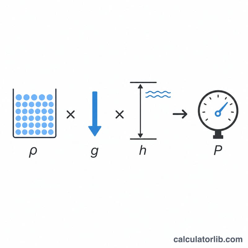 P = rho × g × h 공식을 시각적으로 분해한 그림