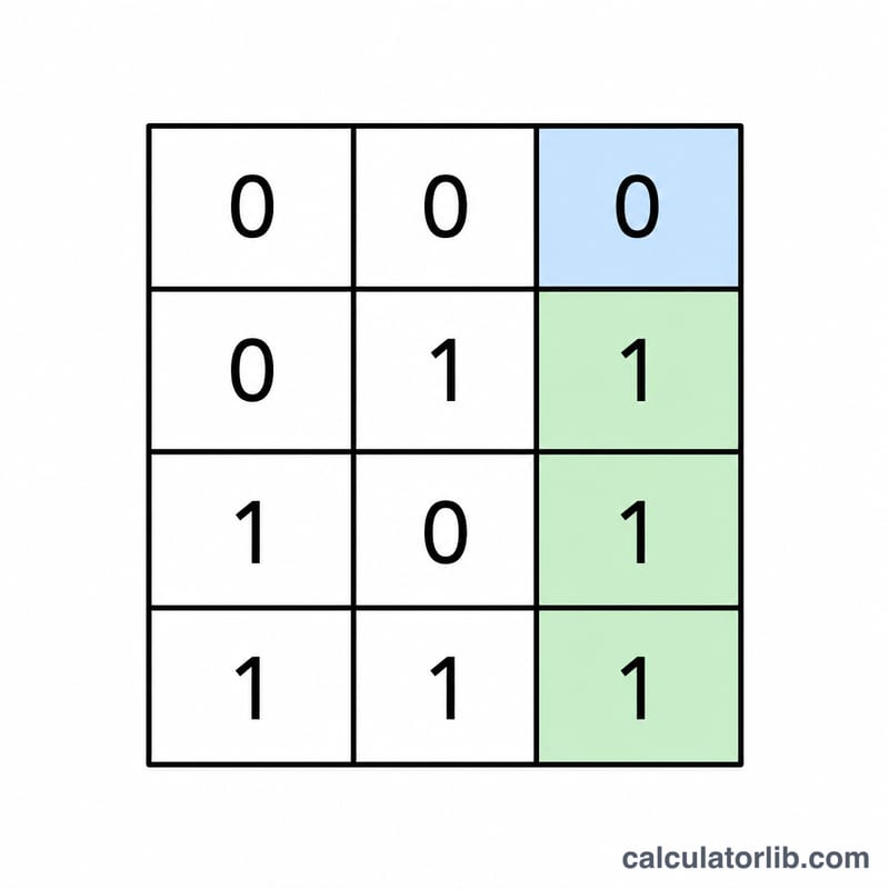 Truth table grid for the OR operation of two single bits