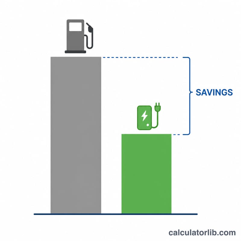 Bar chart comparing annual fuel cost of a gas car versus charging cost of an electric car