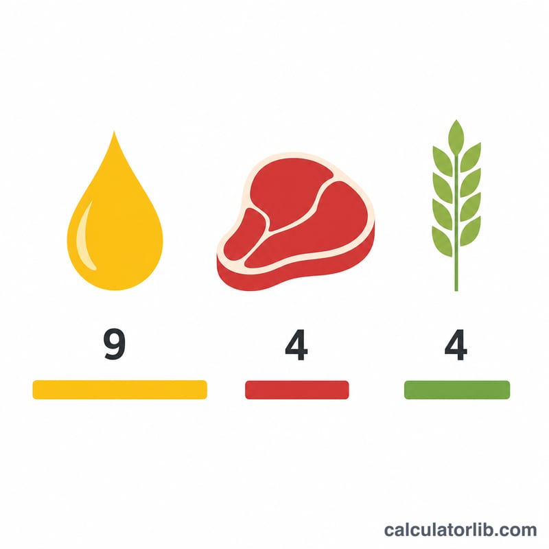 Diagram showing calorie energy per gram for fat, protein and carbs