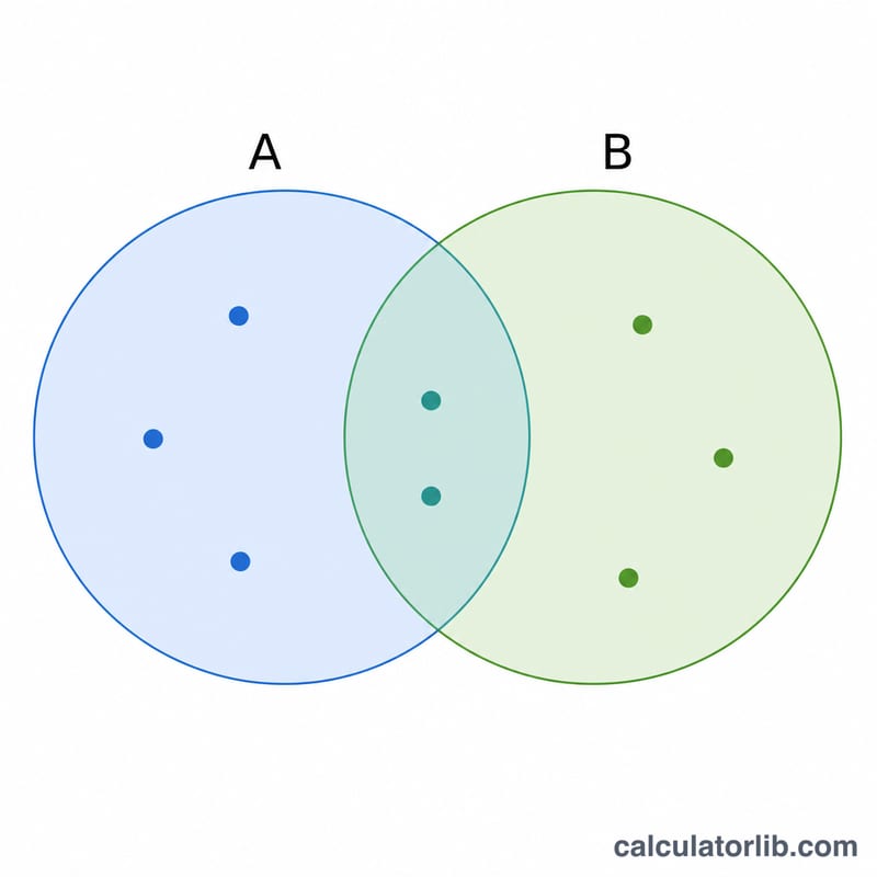 Two overlapping sets with elements placed in A only, B only, and the shared overlap region