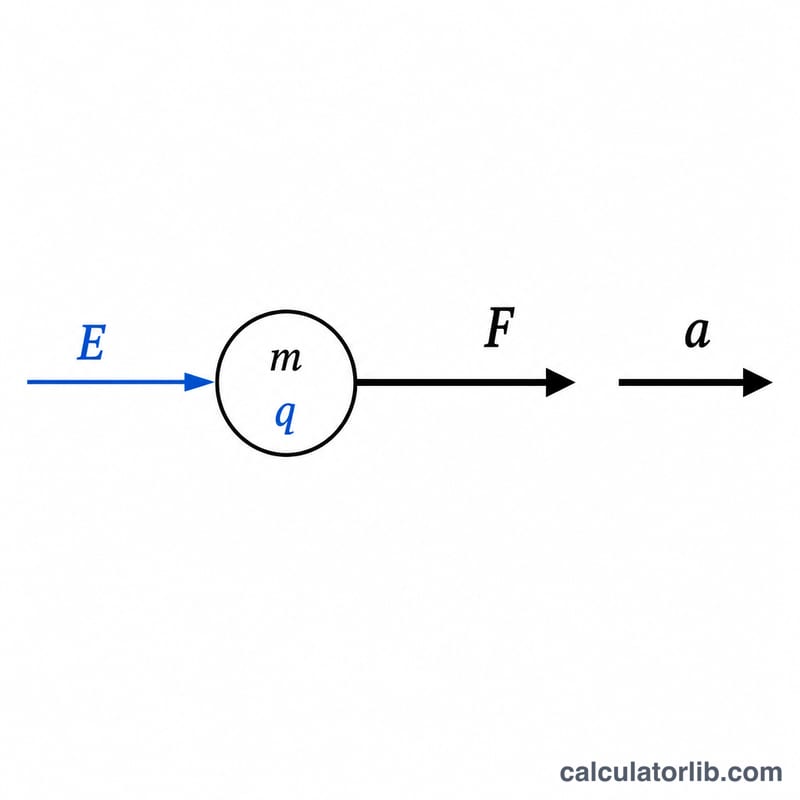 Force diagram relating electric force, field and charge to acceleration