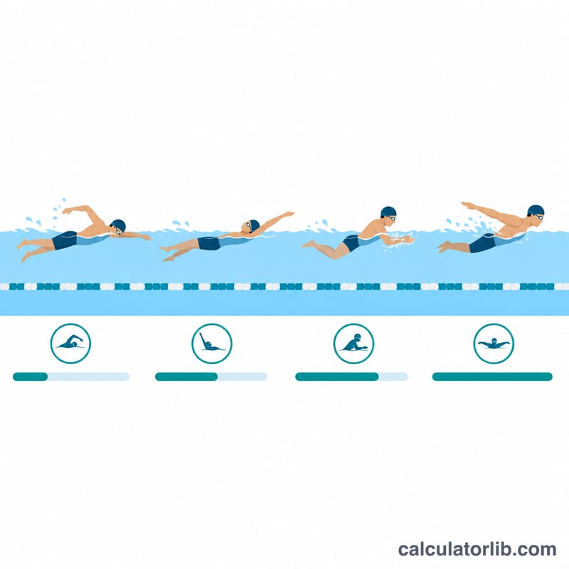 Four swimming stroke silhouettes with bars showing relative intensity