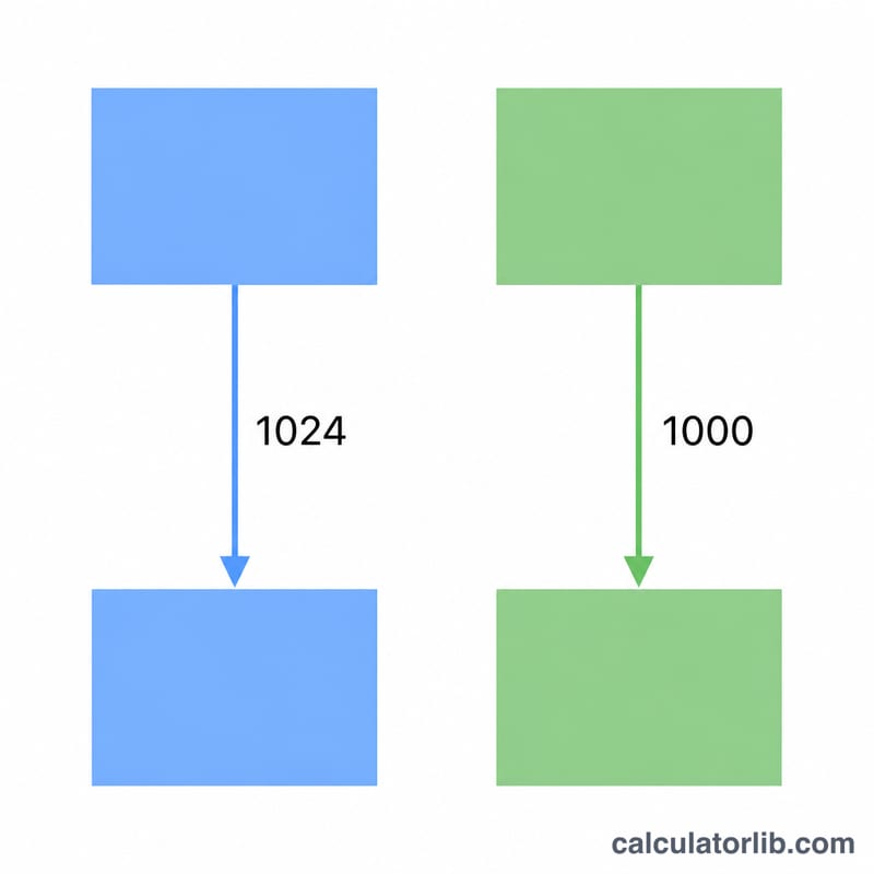 Comparison of binary 1024 base versus decimal 1000 base