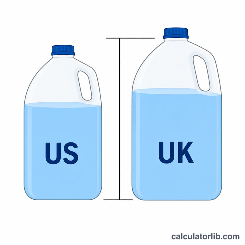 US gallon container compared with a larger UK imperial gallon container