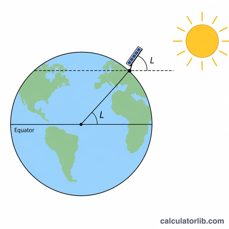 Earth cross-section showing latitude angle equal to the solar panel tilt angle