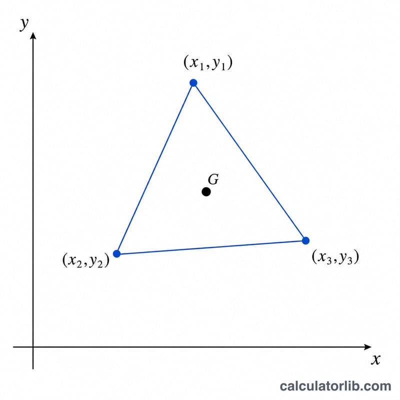 Triangle on coordinate axes showing three vertex coordinates and centroid