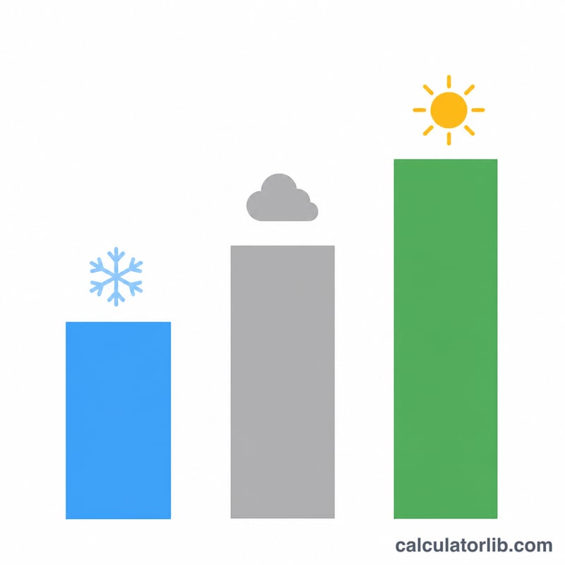 Bar comparison of driving range under cold, normal, and warm conditions