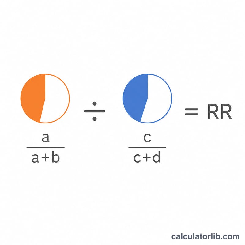 Diagram showing relative risk as the ratio of two risk fractions, exposed risk over unexposed risk