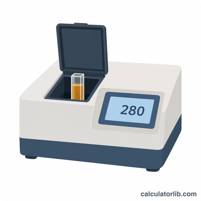 स्पेक्ट्रोफोटोमीटर डिस्प्ले पर 280 nm पर अवशोषण मापते हुए