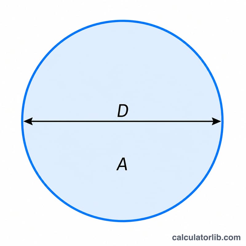 Circle representing pipe cross-sectional area with diameter D and area formula relationship