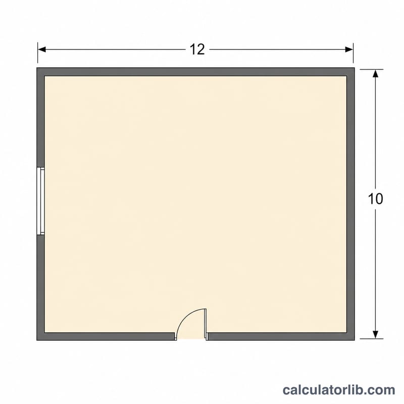 Top-down room floor plan measuring 12 by 10 feet