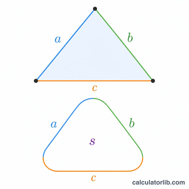 Triangle illustrant le périmètre et le demi-périmètre s