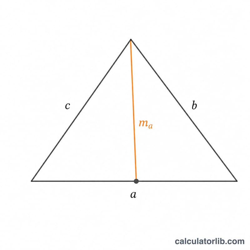 Triangle with sides labeled a, b, c and one median m_a drawn to the midpoint of side a