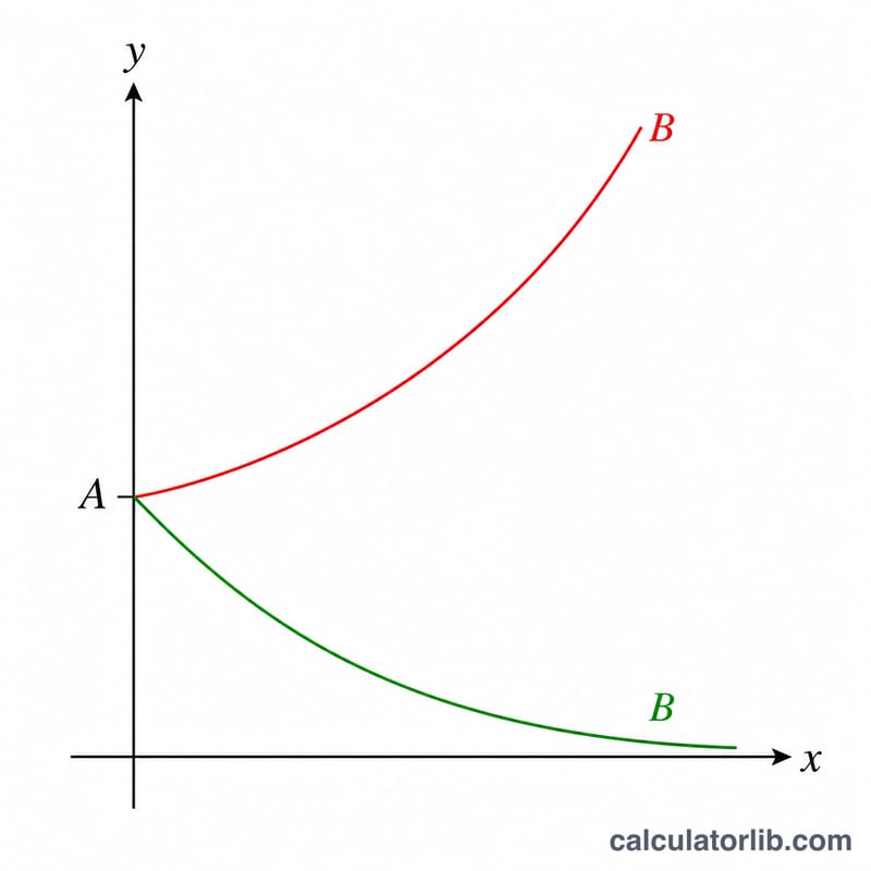 Diagram showing how A sets the starting height and B controls the growth rate of the curve
