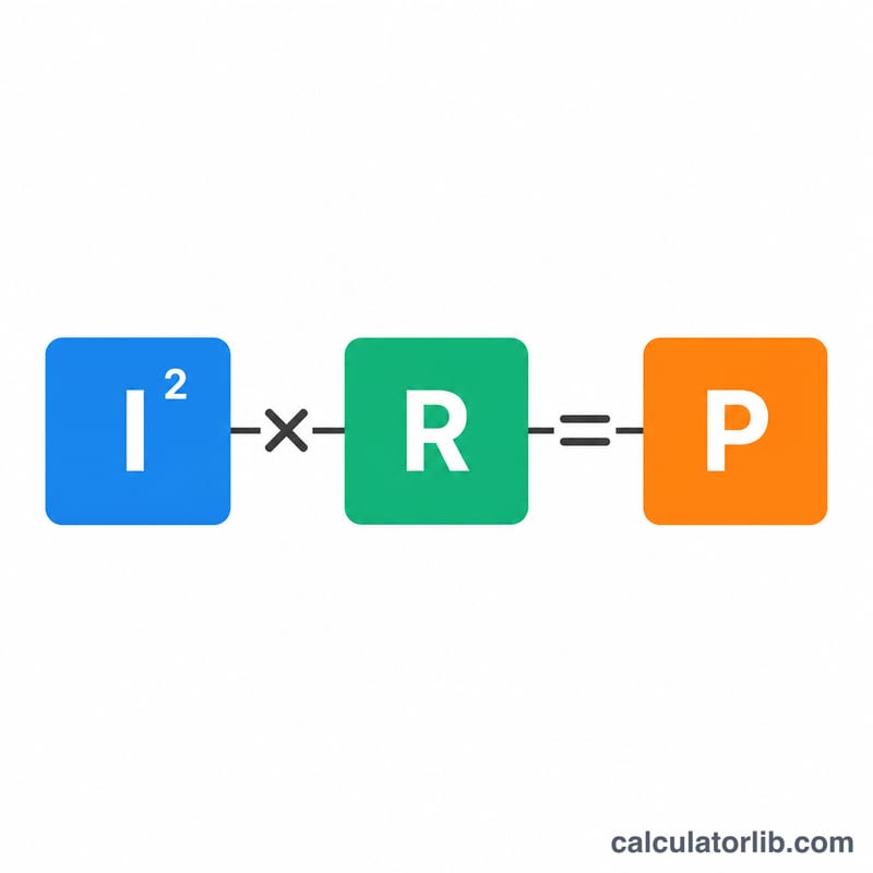 Diagram showing the relationship P equals I squared times R