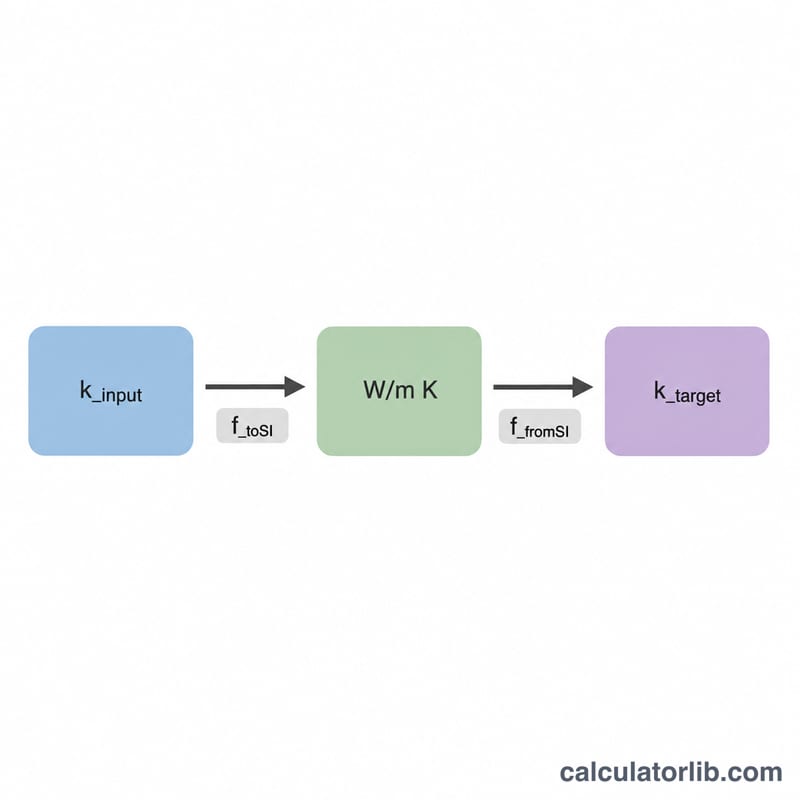 Conversion path from input unit to SI base unit and out to target unit