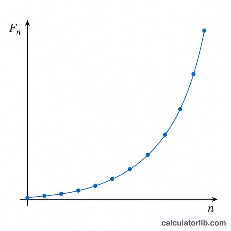 Graph of Fibonacci numbers rising steeply as the index increases