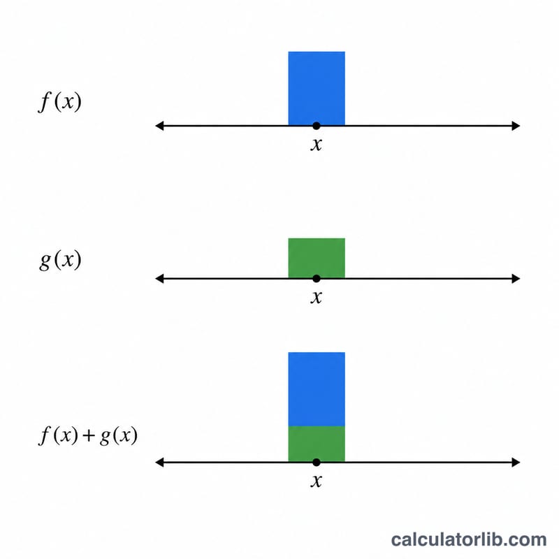 Diagram showing f(x) and g(x) values evaluated at the same x and combined into a result