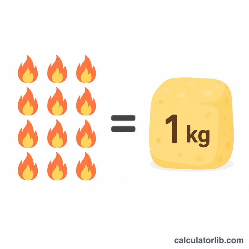 Sơ đồ cho thấy 7700 kilocalo bằng một kilôgam mỡ cơ thể