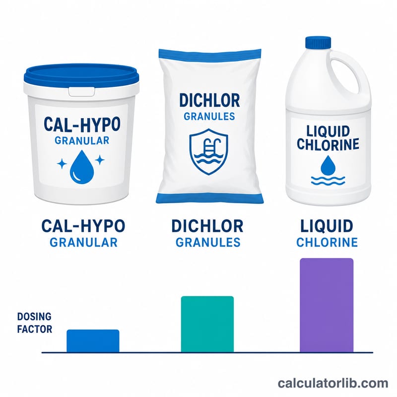 Three pool shock types with different dosing factors