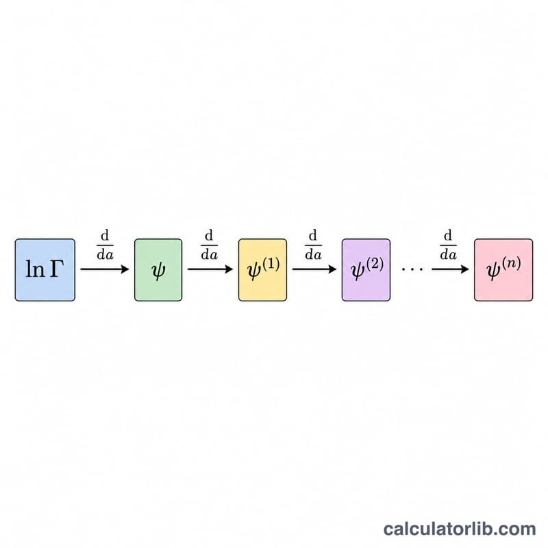 Diagrama de las derivadas sucesivas de log-gamma para formar los órdenes poligamma