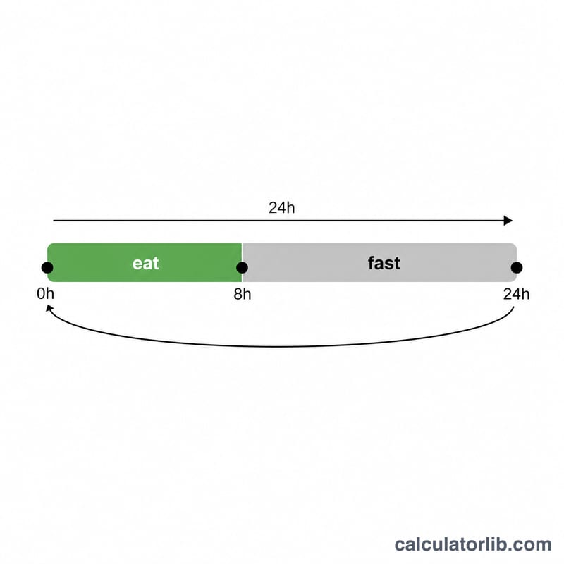 Horizontal 24-hour timeline showing eating start, eat hours, fast hours and next eating start