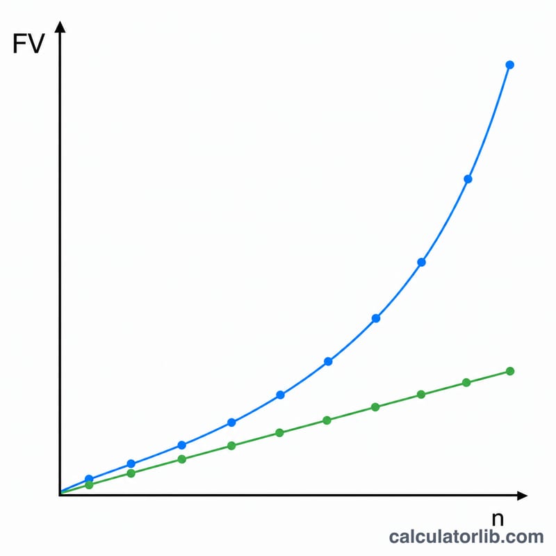 Two growth curves comparing reinvested dividends versus cash dividends over time