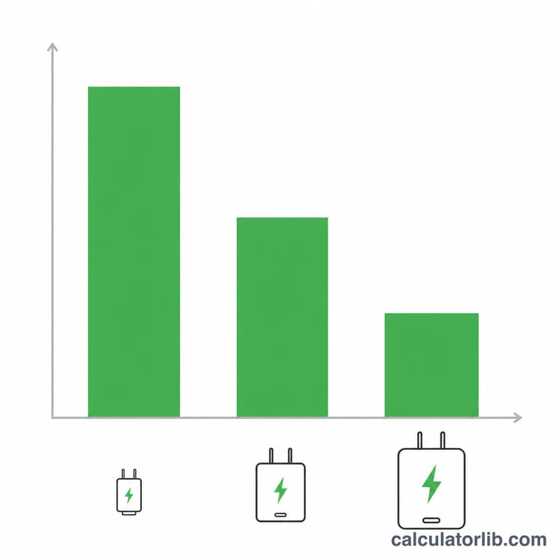 Bar chart comparing charging time at different charger power levels for the same battery percentage range