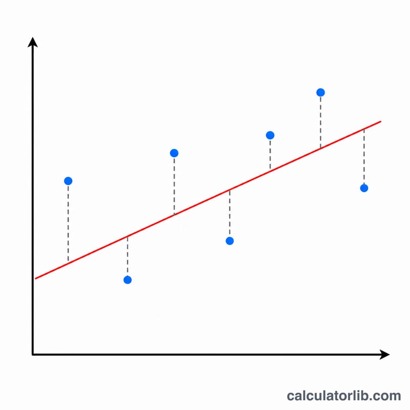 Diagram showing vertical residual distances from points to the regression line