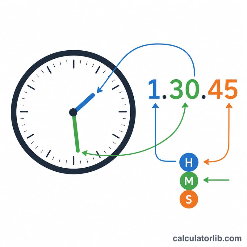 Decimal number mapped onto a clock face showing time