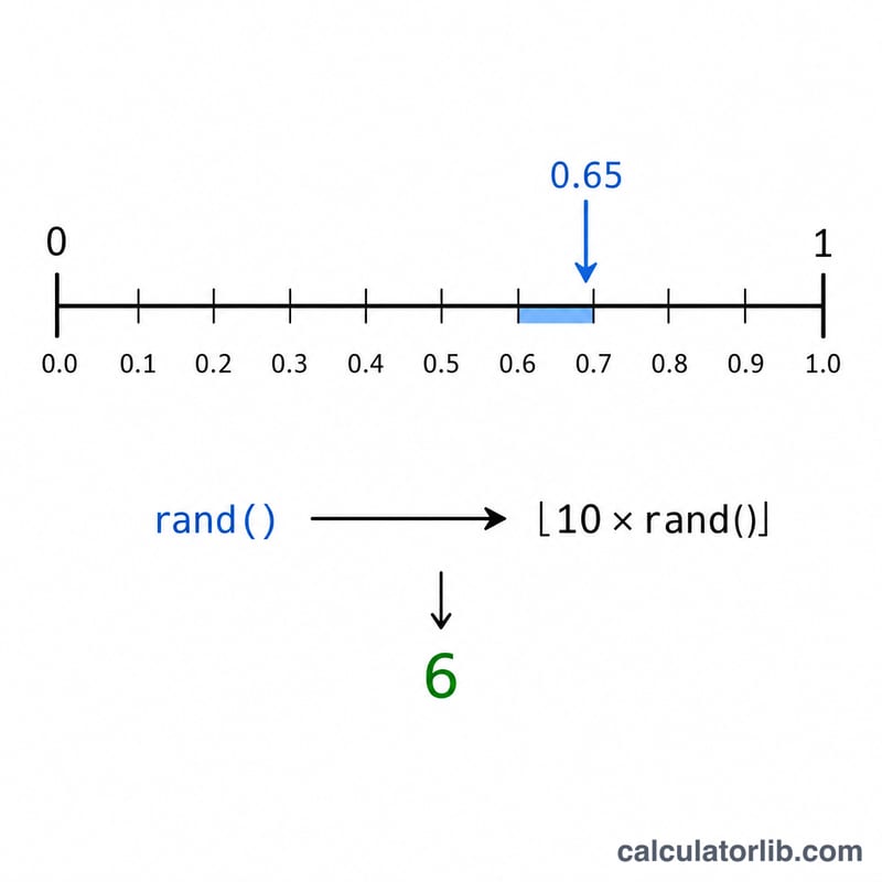 0から1までの数直線を10の区間に分け、1から10の整数に対応させた図