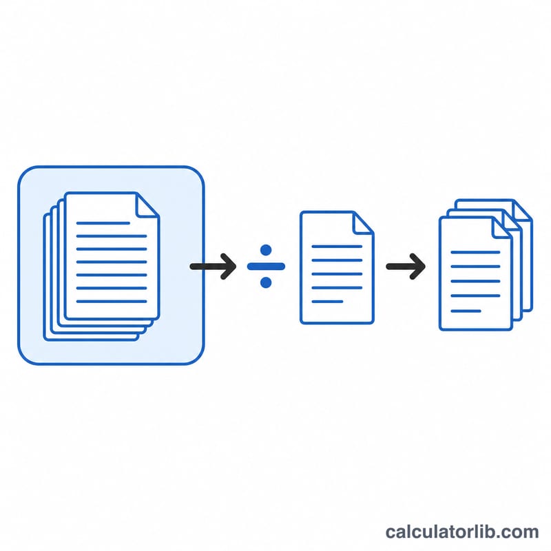 Diagram of word count divided by words per page giving number of pages