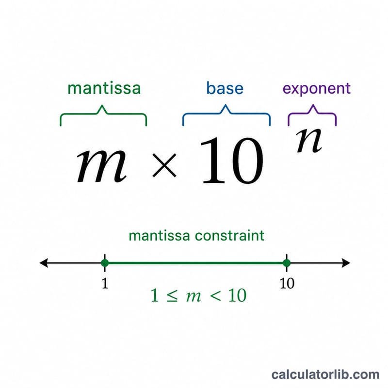 Labeled parts of the exponential notation formula