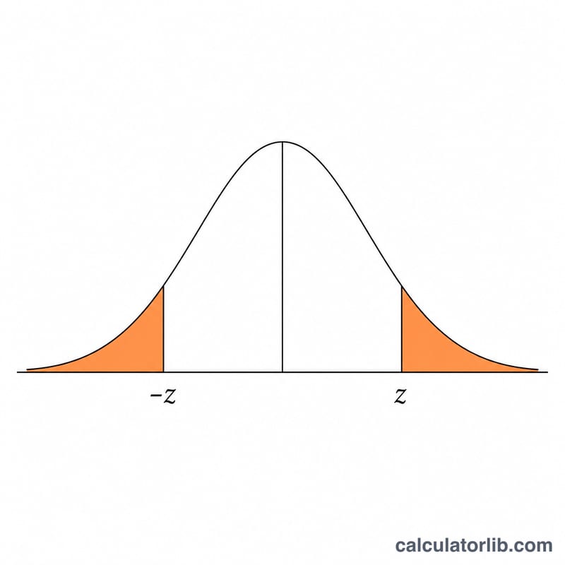 Two-tailed normal curve with both tails shaded