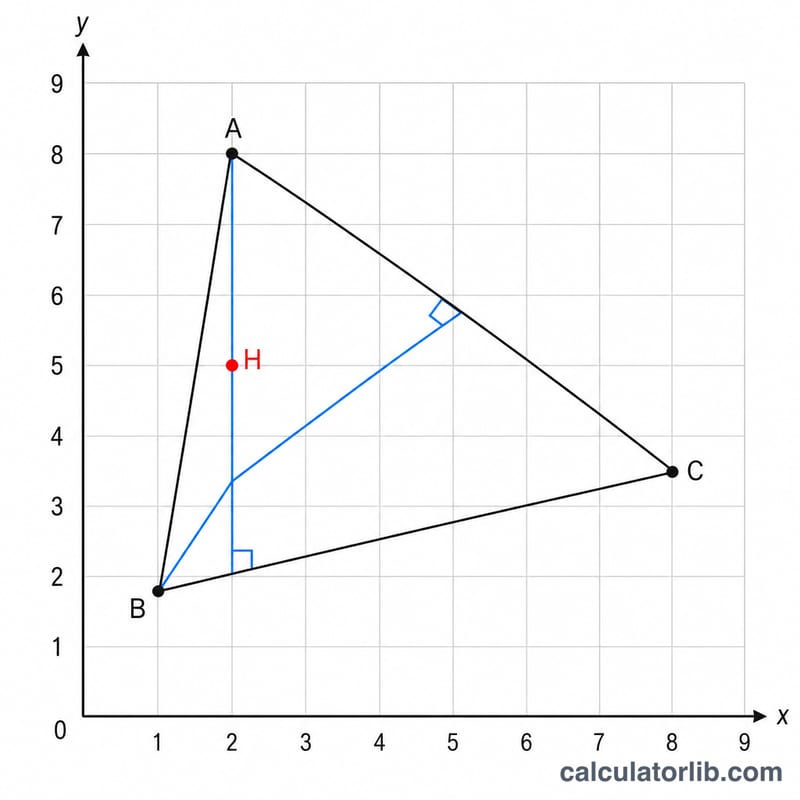 Triangle on coordinate axes with plotted orthocenter
