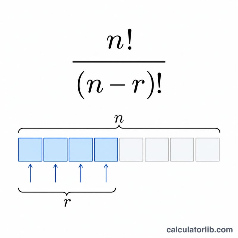 Desglose de la fórmula: n factorial dividido entre n menos r factorial