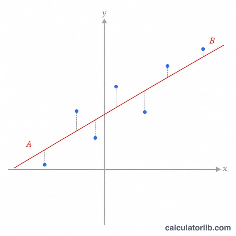 Scatter plot with data points and a best-fit straight line, showing vertical residual distances