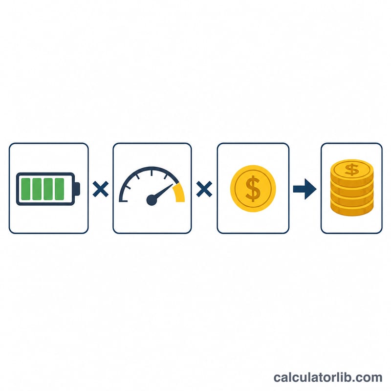 Three factors multiplied: battery size, charge needed, and rate giving total cost
