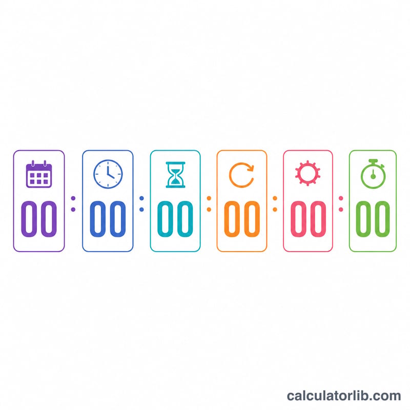 Digital countdown display with separate boxes for each time unit
