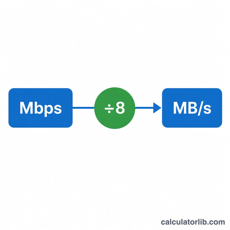 Mbps divided by 8 arrow pointing to MB/s