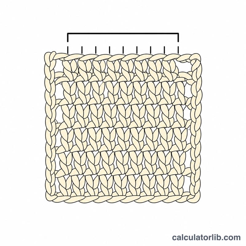 Échantillon au crochet montrant les mailles comptées sur un pouce pour mesurer l'échantillon