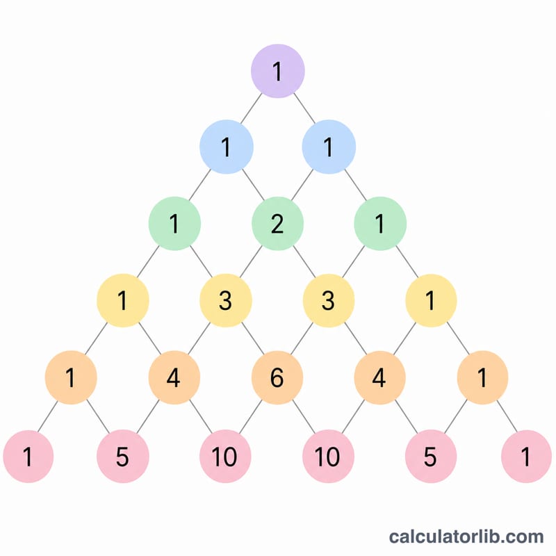 Pascal's triangle of binomial coefficients shown as a flat numeric triangle
